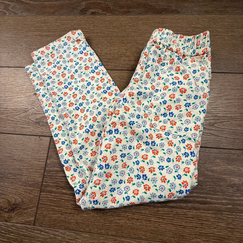 Mini Boden Cream Jeans with Red & Blue Floral Print